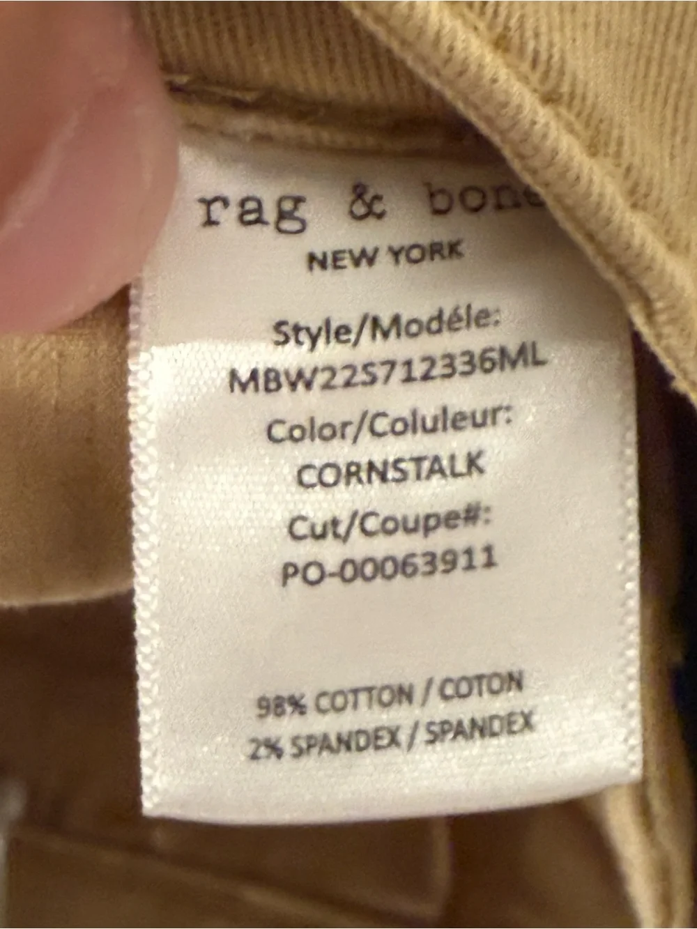 Rag & Bone Slim Stretch Twill Chino Pants Mens 32 Cornstalk Khaki Tan